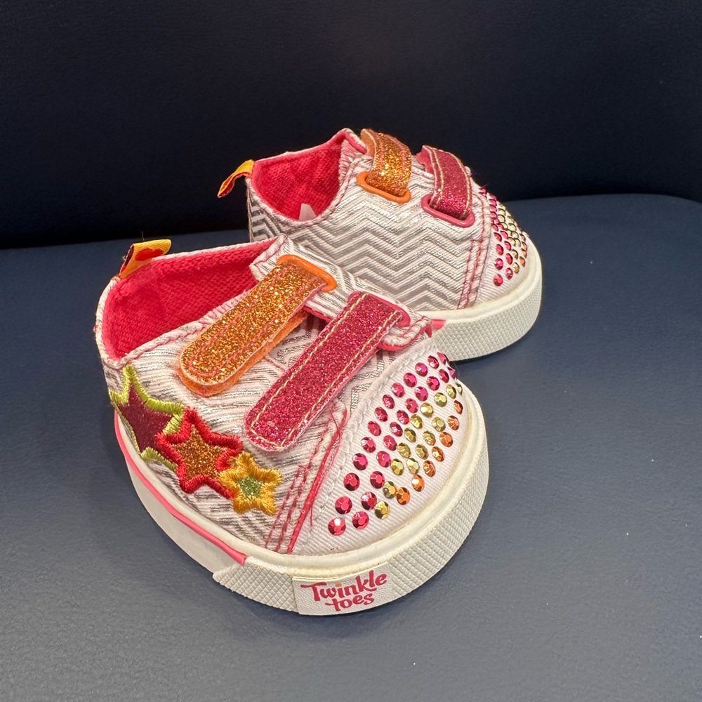 Build-A-Bear Twinkle Toes Skechers Pink and Orange Glitter Star Slip-On Sneakers
